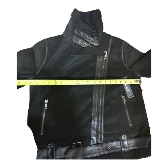 Black moto bomber‎ buckled faux shearling leather coat jacket size large new - Picture 16 of 16